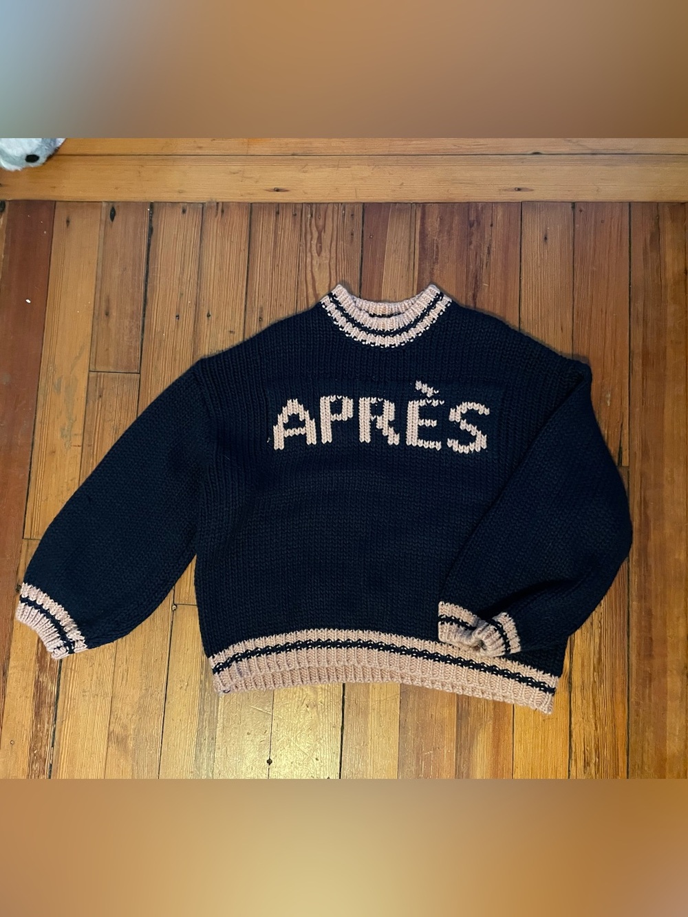 Maeve Navy and Cream "APRÈS" Knit Sweater